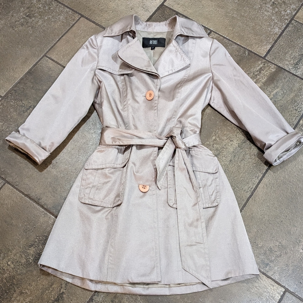 Bedo Femme Classic Sateen Trench Coat Size M Tan